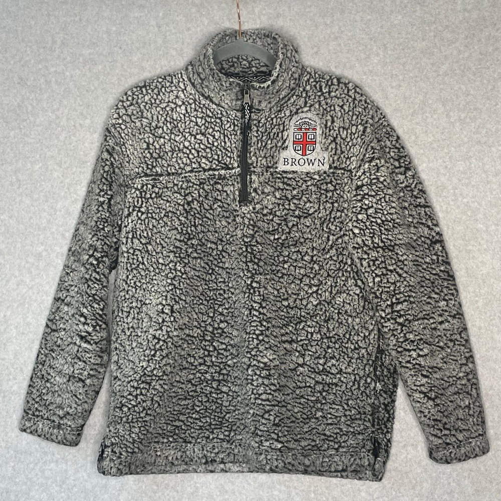 Brown University Sherpa fleece gray quarter zip sweat sweatshirt medium